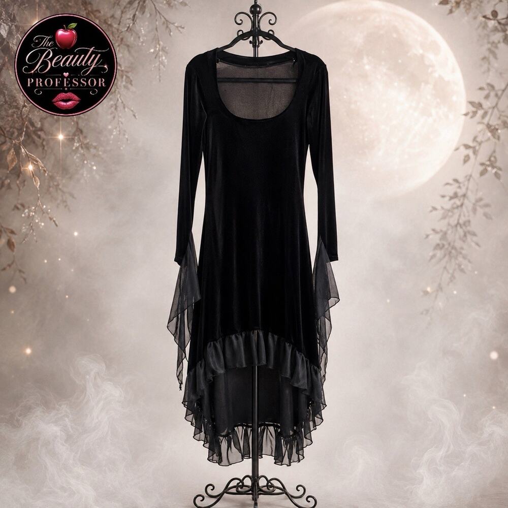 💀 Handmade Black Velour Halloween High Low Dress Witch Fairy Vampire Costume